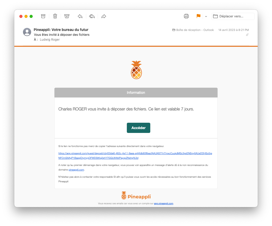 Vue de l’Email de Dépôt