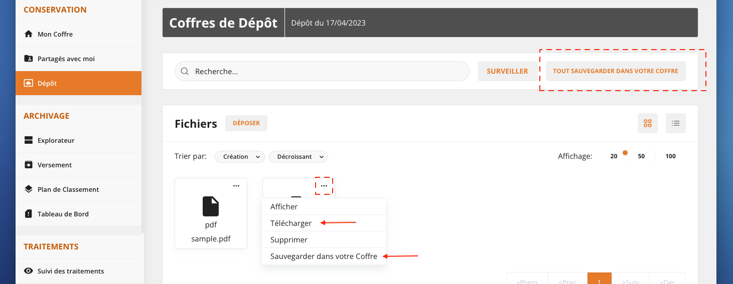 Vue du Contenu d’un Coffre de Dépôt