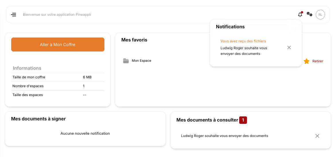Illustration : page accueil avec notification