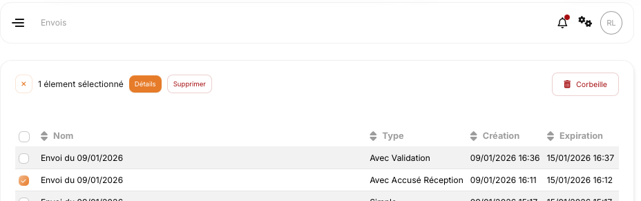 Illustration : actions des suivis sélectionnés