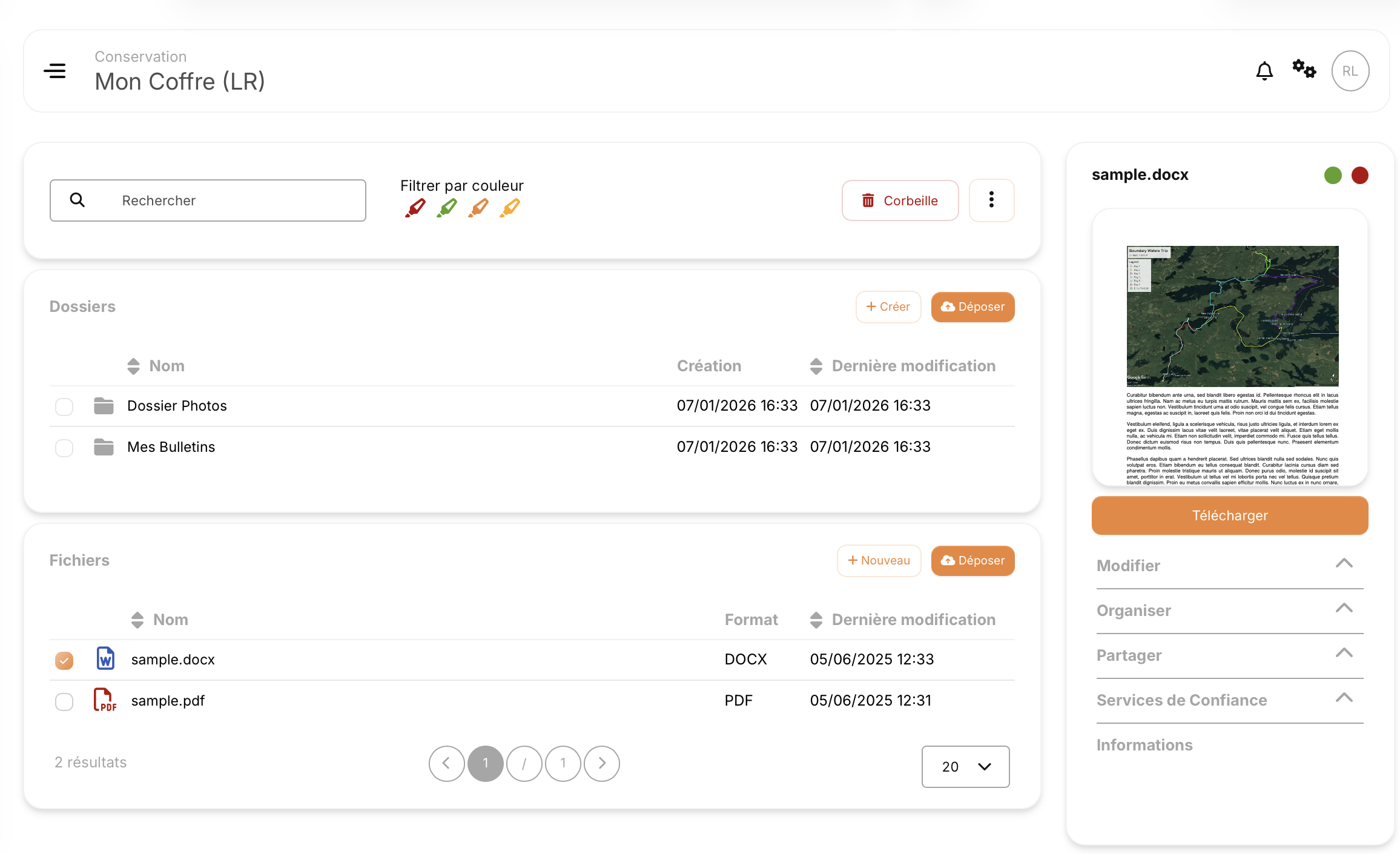 Illustration : un Espace avec panneau d’actions ouvert