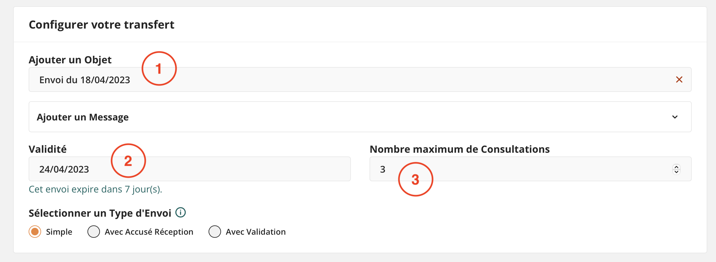 Vue de la Section Configurer